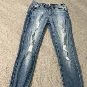 Kancan Womens Distressed Raw Hem Cropped Jeans 13/30